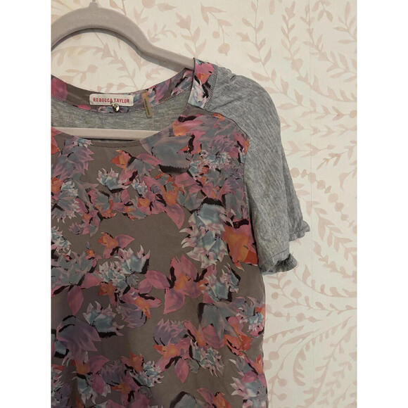 Rebecca Taylor Floral Print  100% Silk Short Sleeve Top - Picture 5 of 8